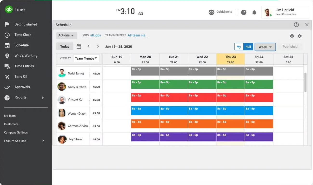 QuickBooks Time tracking interface