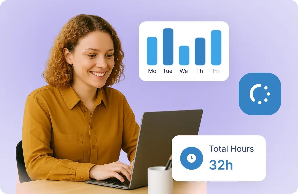Woman tracking weekly hours with daily breakdown chart