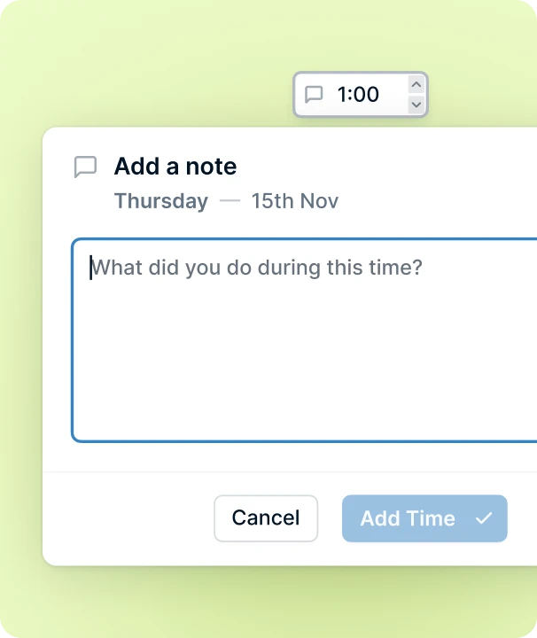 Adding time entry notes with comment dialog